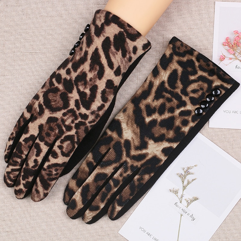 Kvinders vinter leopard handsker tynde kashmir varme fuldfinger touch screen handsker kvindelige uld varme  k11 #39