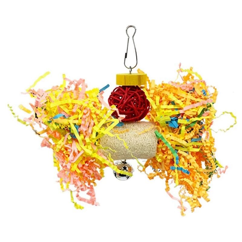 Bird Parrot Shredding Toys Chewing Foraging Hanging Cage Paper Strings Wire Drawing Ball Toys Relieve Boredom
