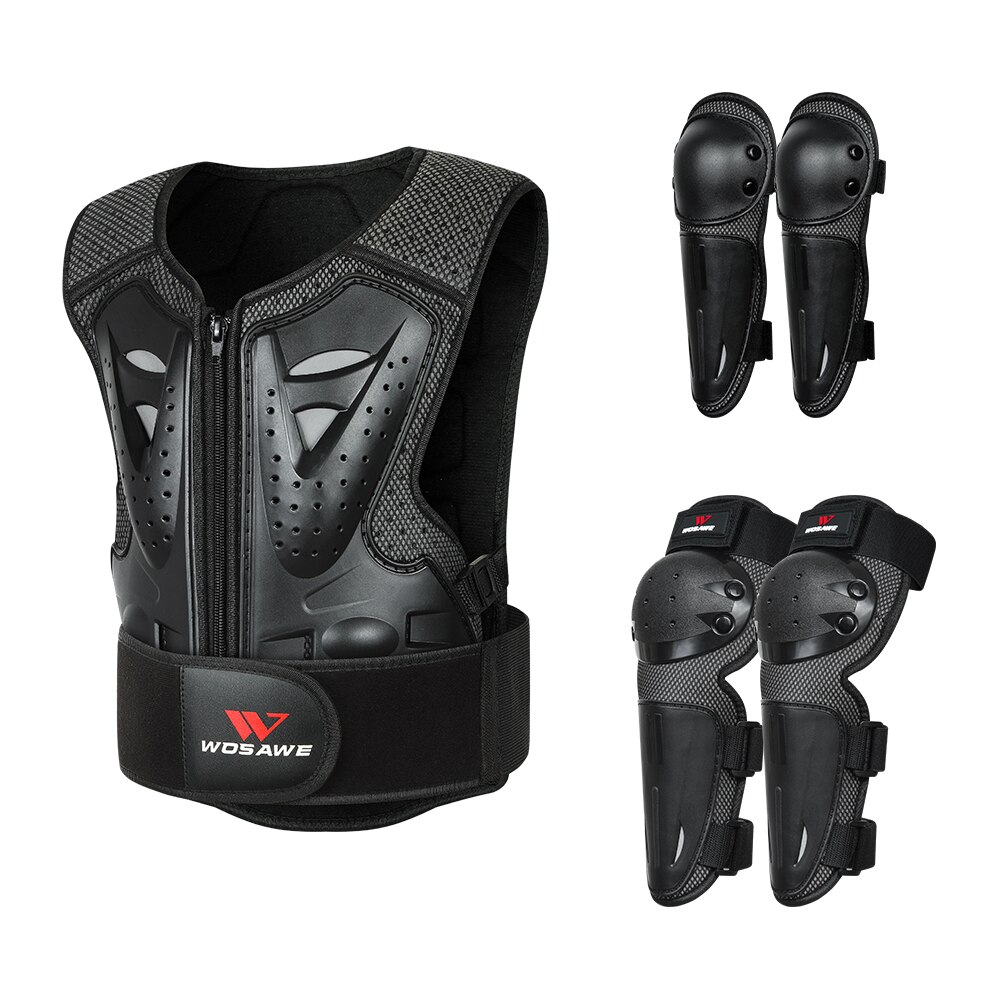 WOSAWE 4-12 years old Kids Full Body Sports Armor Suits Skate Bike Skating Scooter Rider children Protective Armor set: Black Armor suits