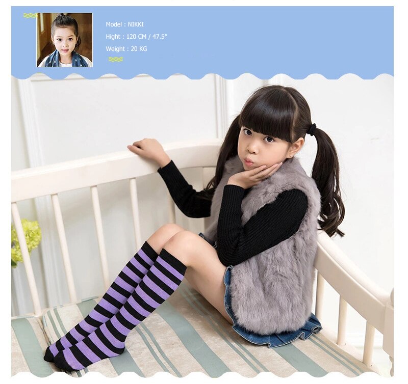 5 Colors Summer Girls Thin Knee High Socks for Children 3-6Y Red and White Striped Tube Long Socks Kids