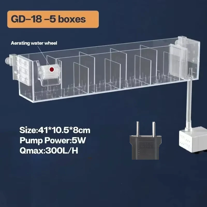 Fish Tank Waterfall Filter Box Wall Mounted Built-In Silent Circulating Water Purifier 3-In-1 Oxygenator for Aquarium Tank Box: Silver