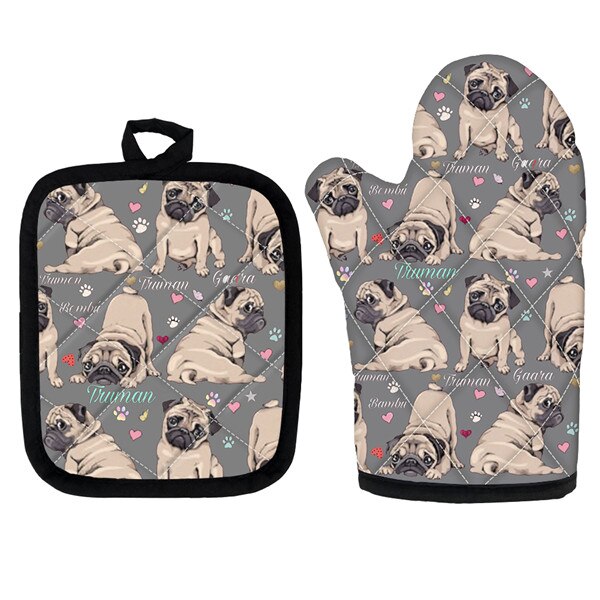 Söt mops hund rosa mikrovågsugn isoleringshandskar tjocka mjuka polyester kök anti tillbehör för husmanskost mattor: Htaac 209 d 19