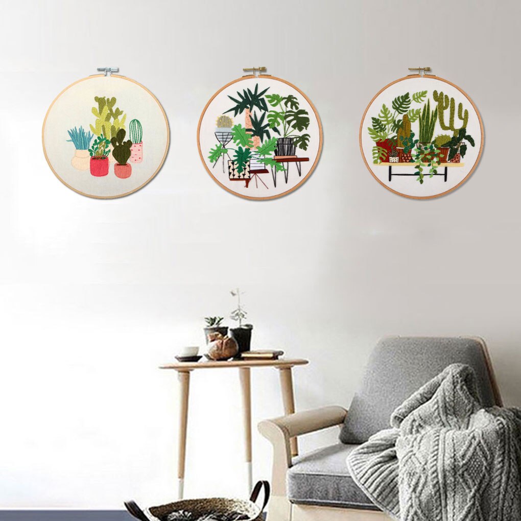 Plant Pattern Handmade Embroidery DIY Cotton Canvas Cross Stitch Mixed Color Embroidery Kits for Beginners