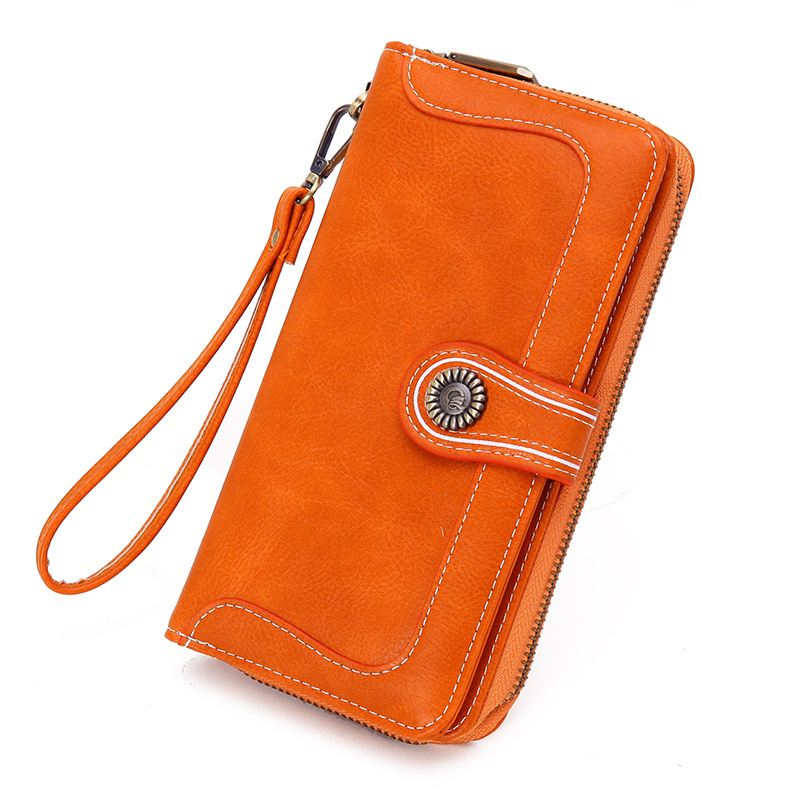 2022 Long Women Wallets Phone Holder Zipper Coin Pocket Female Wallet Clutch Vintage PU Leather Card Holder Women Purse: Orange