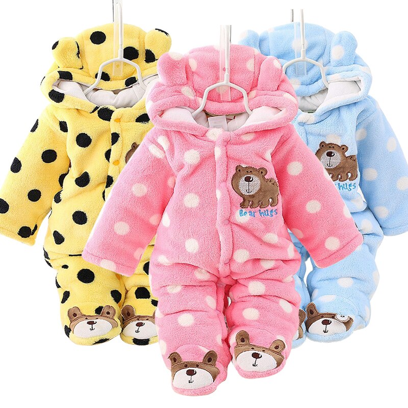 Baby Kleding Winter Coral Fleece Rompertjes Voor Baby Jongens En Meisjes Cartoon Beer Hooded Warm Baby Kleding Voor Jongens En meisjes