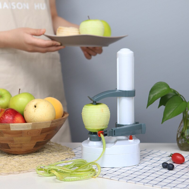 Pelador eléctrico de acero inoxidable multifunción 2 en 1, pelador automático de frutas y verduras, tres hojas de repuesto, máquina peladora de patatas