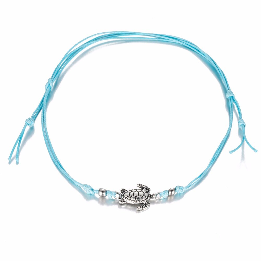 Vintage Multilayer Enkelband Turtle Charm Rope String Enkelbanden Voor Vrouwen Enkelband Vrouw Sandalen Op De Been Chain Foot Sieraden: Blue color