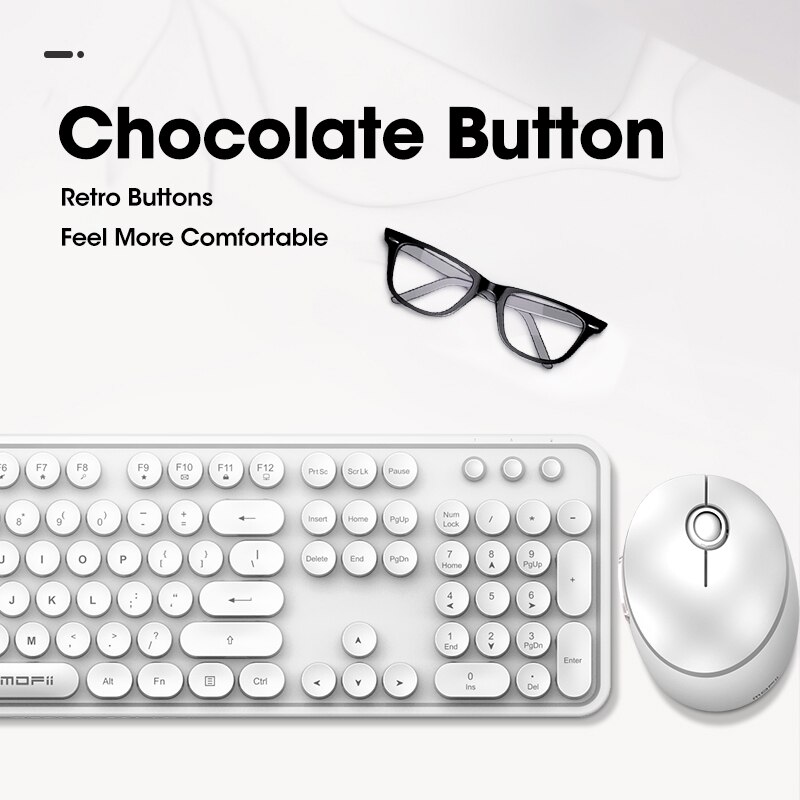 Mofii Wireless Keyboard and Mouse Combo USB Multimedia Girl 104 keycaps Keyboard and Mouse Set for Mac Computer Desktop Laptop: White