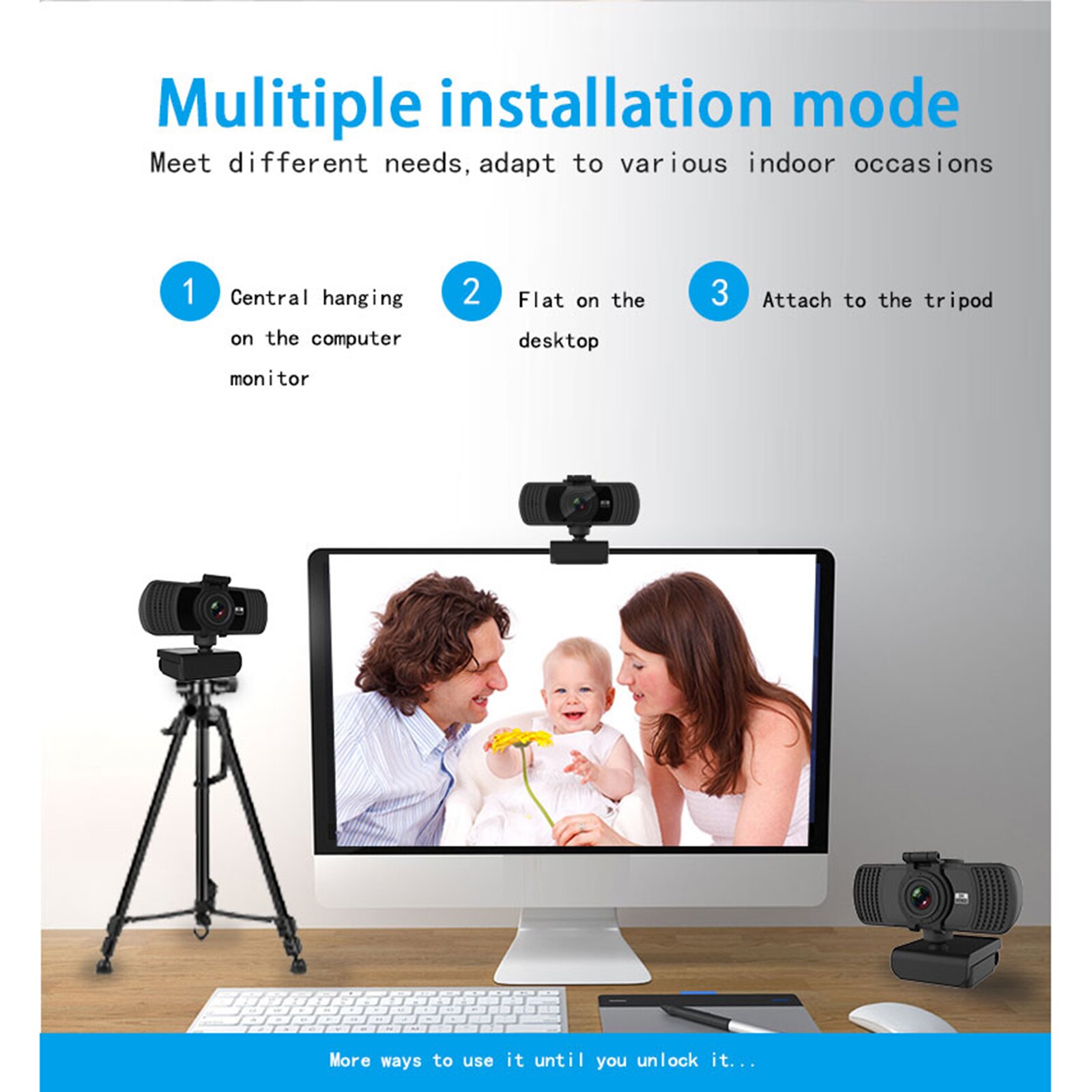 Webcam 1080P Full HD Web Camera with Microphone USB Plug Web Cam 2K Computer PC Desktop for Live Broadcast Video Calling Work