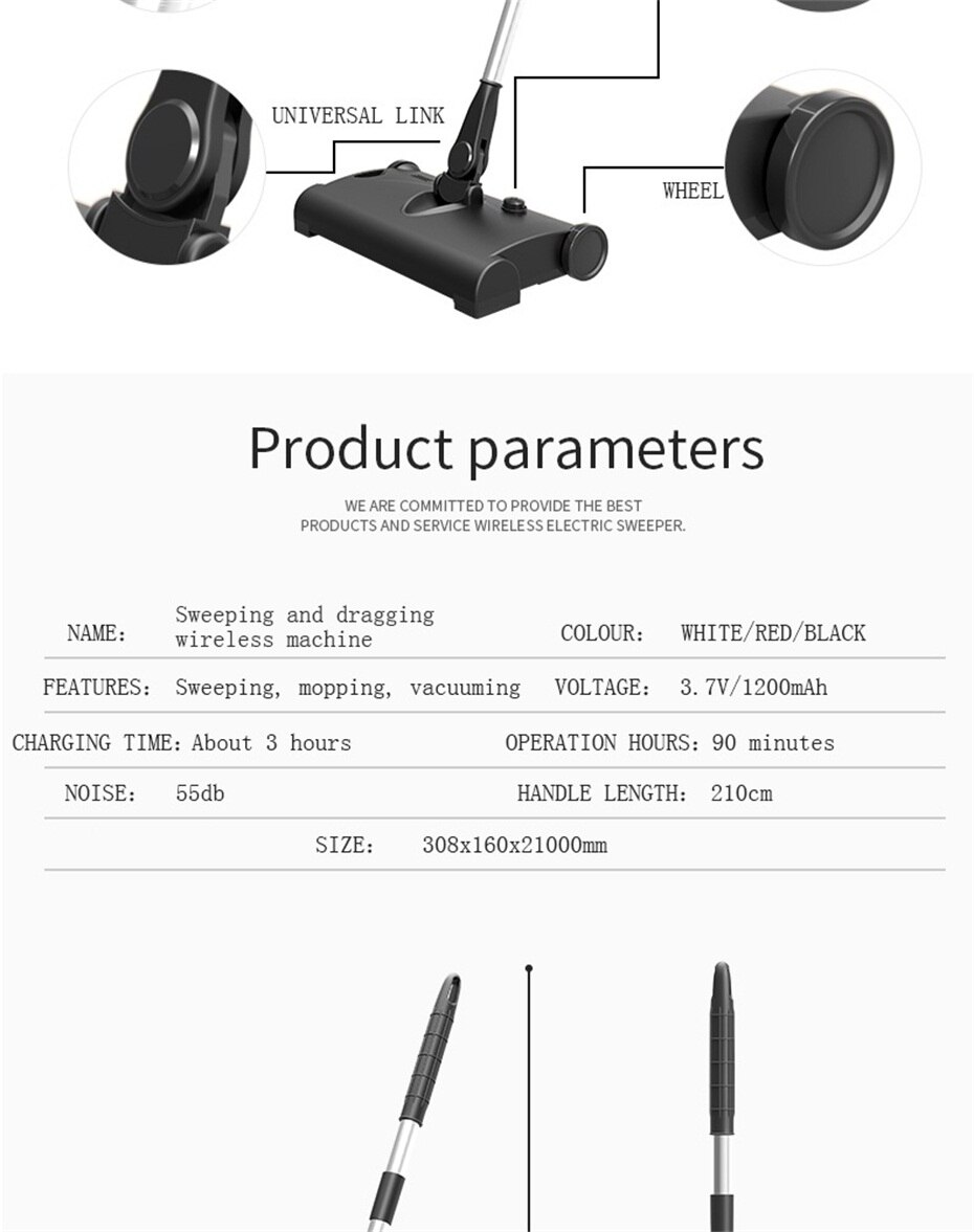 Balai électrique sans fil aspirateur maison intelligente électrique balayeuse 2 en 1 Handpush sec humide balayeuse vadrouille USB charge