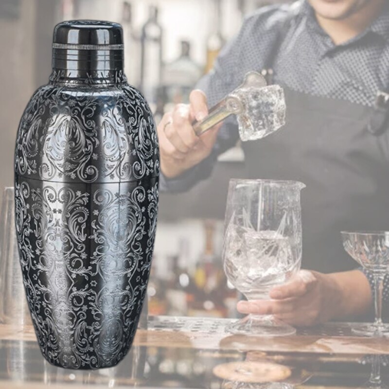 Vintage Stainless Steel Cocktail Shaker Built in Strainer Iridescent Rainbow Metal Martini Drink Mixer Home