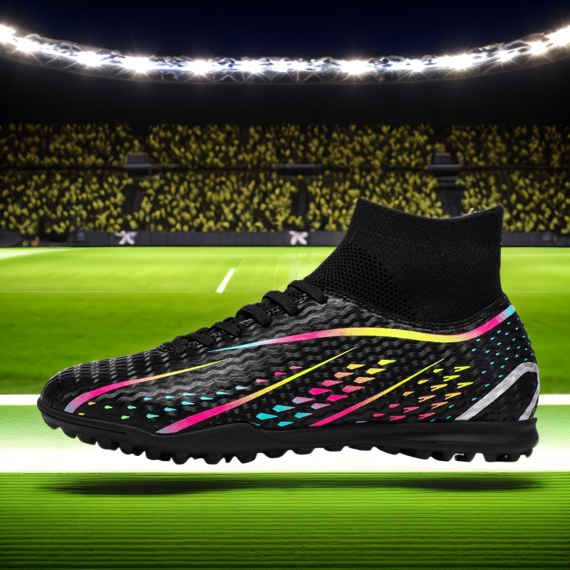 Neue Männer Neue FußBall Schuhe Stollen FußBall Stiefel Knöchel Turnschuhe Lange Spikes Ausbildung Schuhe drinnen Futsal Spiel Sport: Schwarz / 44