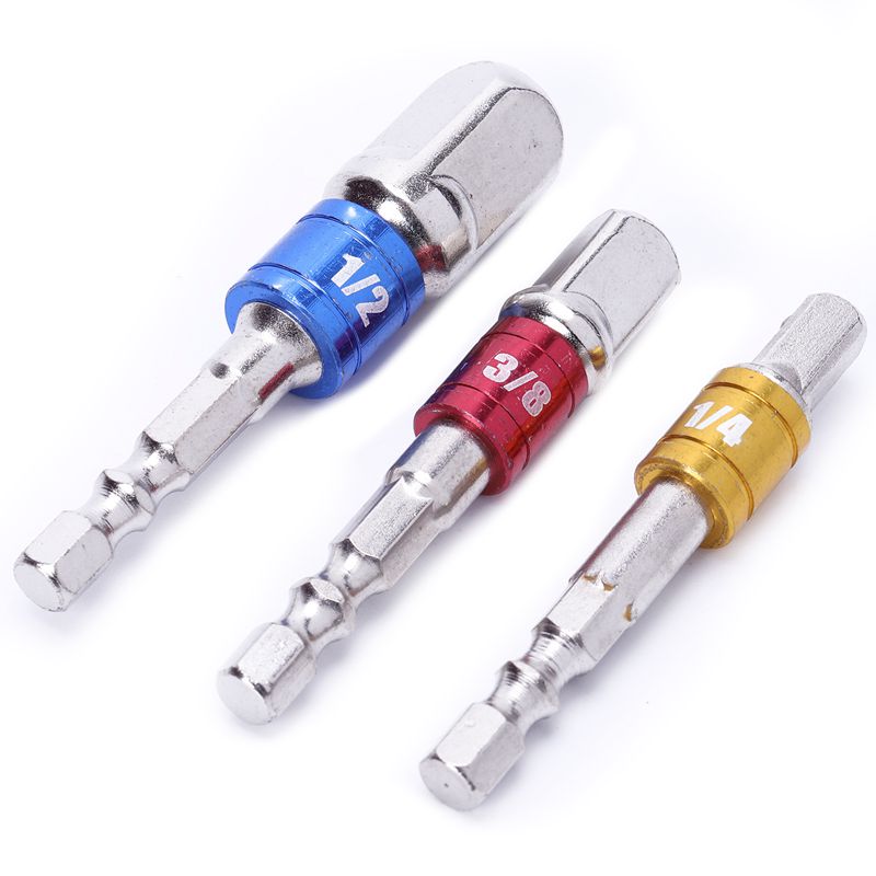 (3 st) pe -14000 elhandverktyg hylsor adapterset, sexkantsmuttrar förskruvning borr slaghylsa förlängningsbits adapter socket wr: Default Title