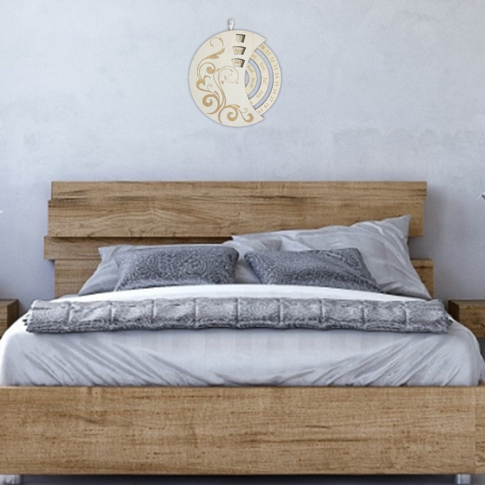 Recyclable And Safe Wooden Calendar Wall Hanging Exquisite Unique Clock Ornament With Hook For Living Room Bedroom Decoration