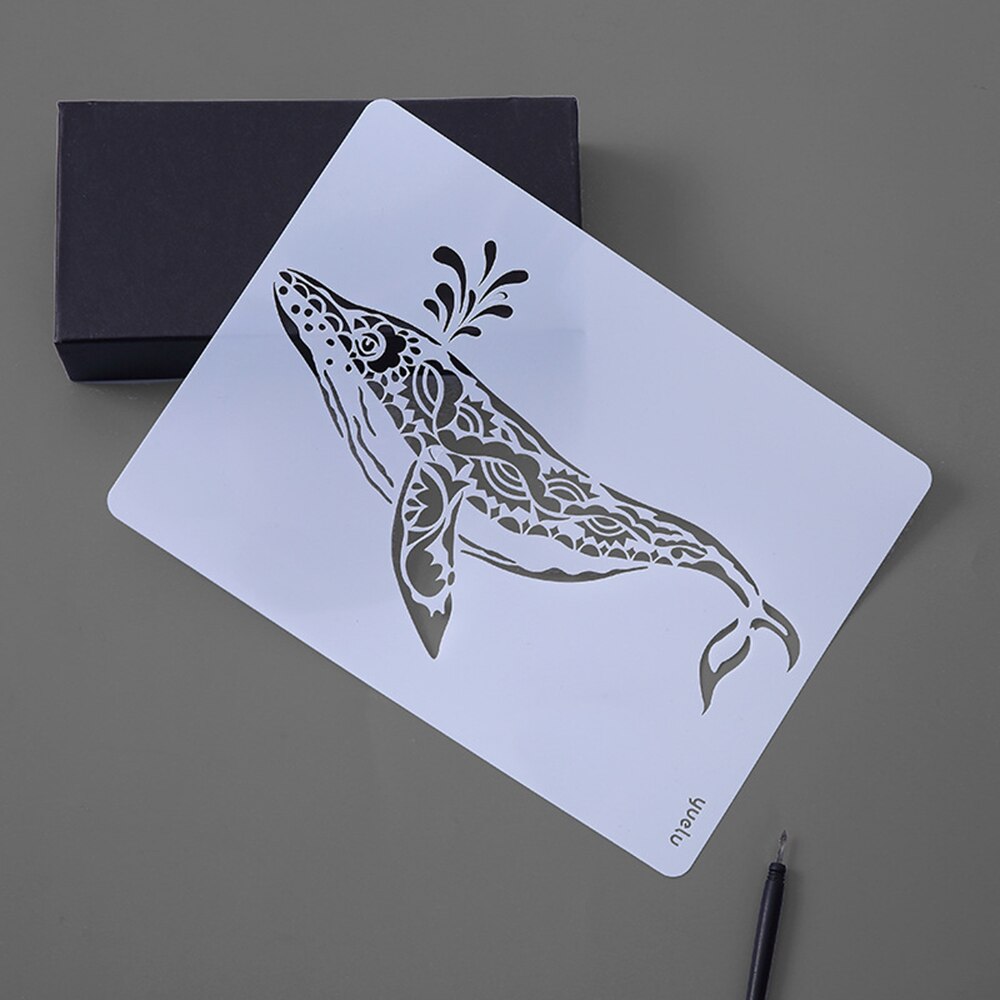 Animal Series Hollow Painting Stencils A4 Lace Ruler Drawing Template Stencils for Diy Scrapbooking Plastic: whale