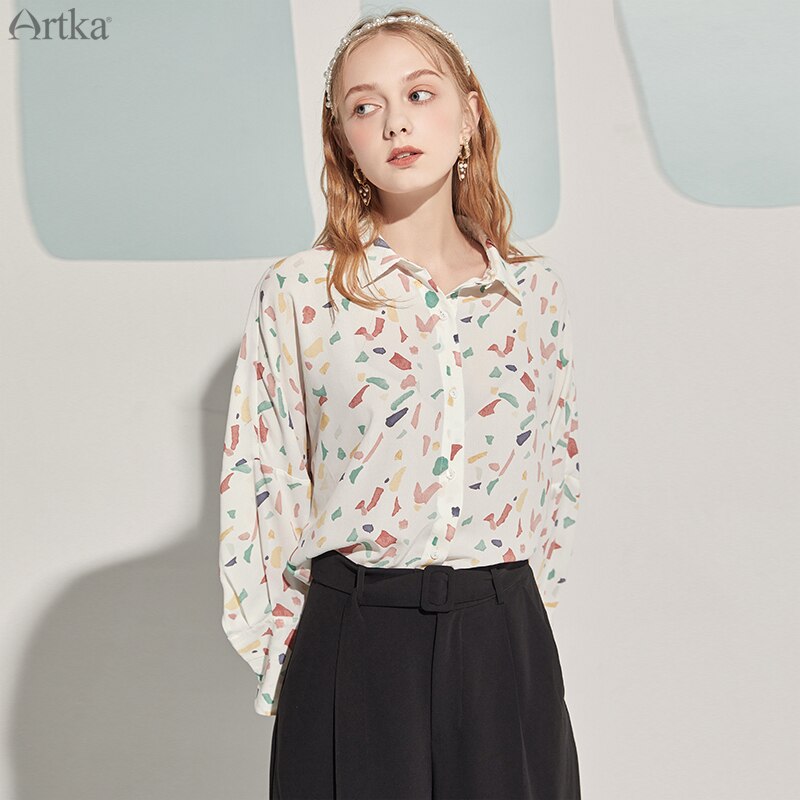 ARTKA automne chemisier femme Vintage imprimé en mousseline de soie chemise col rabattu lâche OL Style Blouse femmes S120002Q