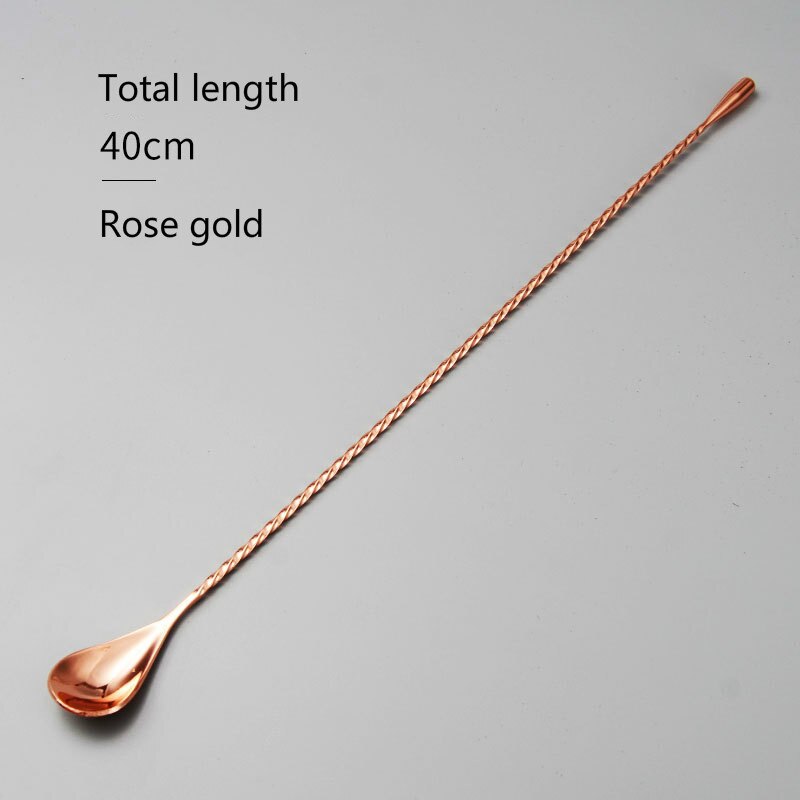 4 Colors Simple Swizzle Stick Water Droplets Spoon Stainless Steel Raindrops Bar Serves Cocktails Tools Thread Bar Spoon: Rose gold 40cm