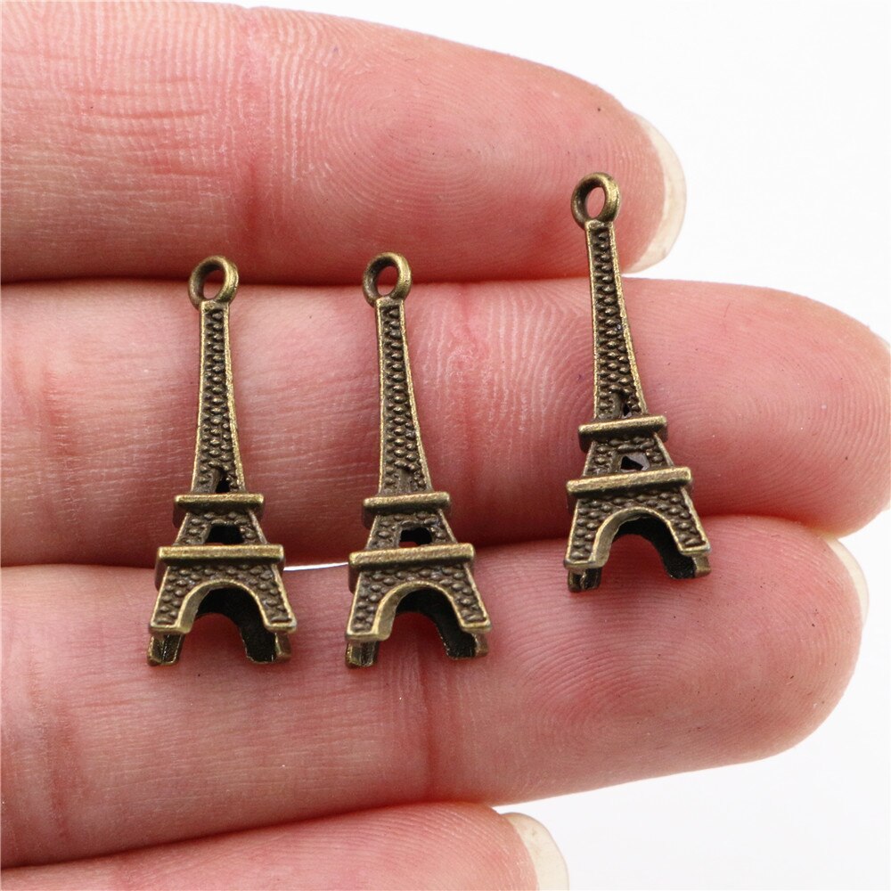 Pingente feito à mão dos encantos da torre eiffel: diy para a colar do bracelete 24x8mm 30 pçs bronze chapeado de prata antigo e cores do ouro