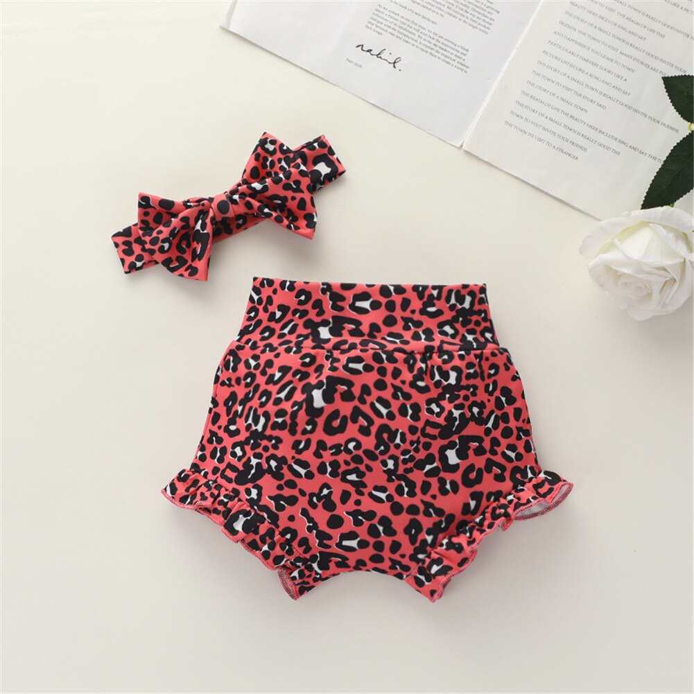 2 stk sett baby jenter 0-18m leopardshorts bomull spedbarn barn volanger korte bukser sommerklær sett