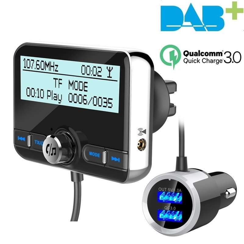 Car DAB Radio Hands-free Bluetooth Car Kit FM Transmitter QC 3.0 Quick Charge Adapter Stereo Audio Music Player
