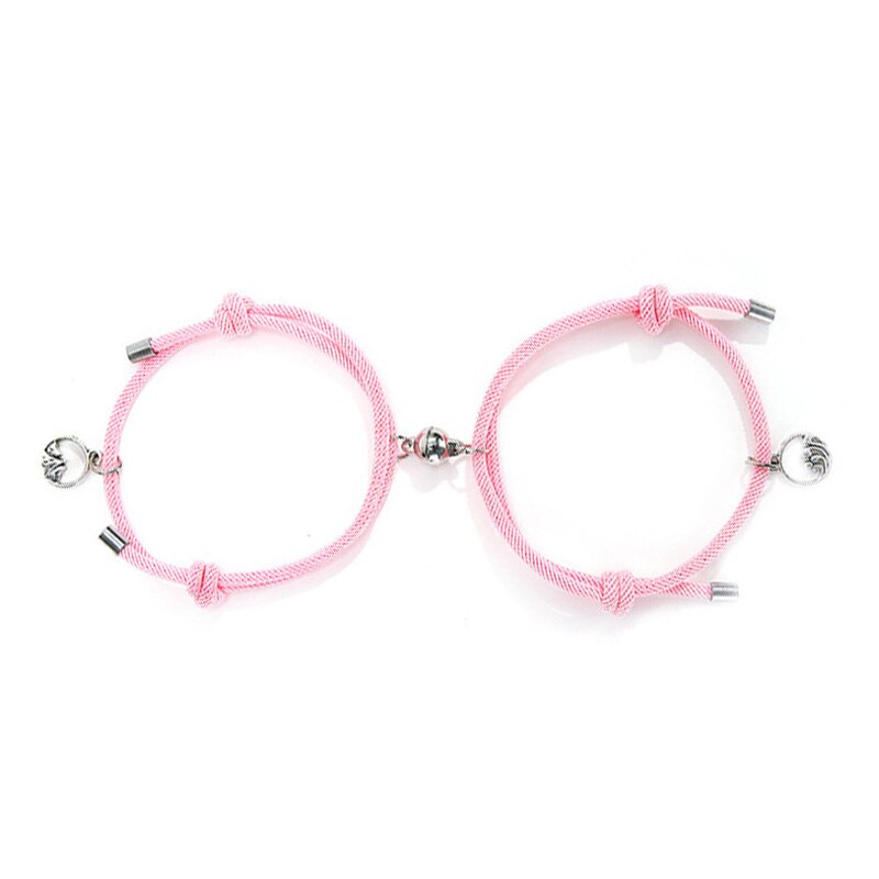 2pcs Men and Women Charm Girl Bracelet Couple Bracelet Couple Magnet Attract Each Other Personality Jewelry Lover: pink