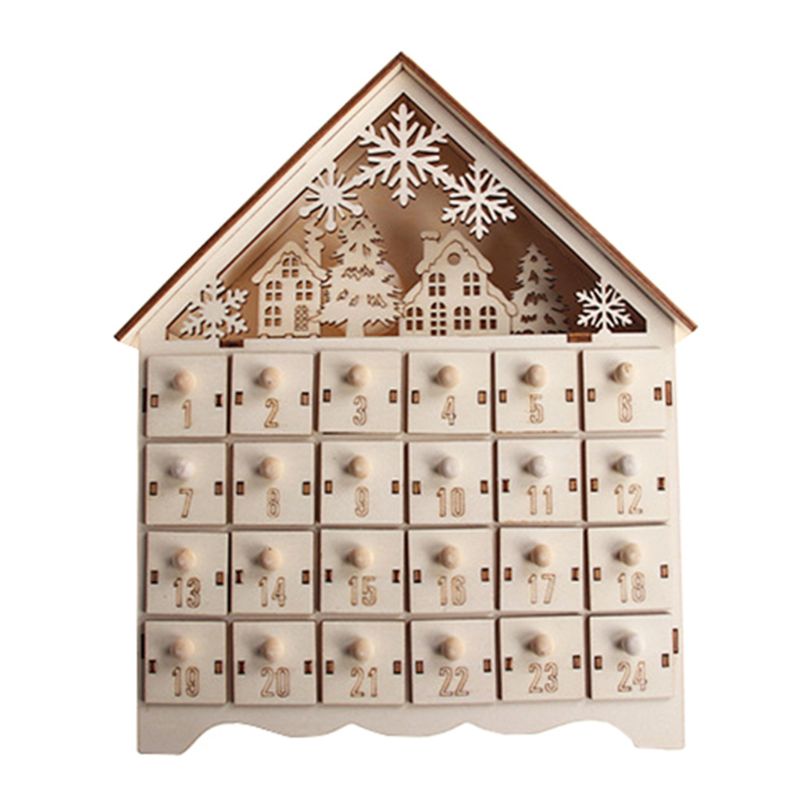 Christmas Snowman Wooden Advent Calendar Countdown Decor 24 Drawers w/ LED Light HXBC: 3