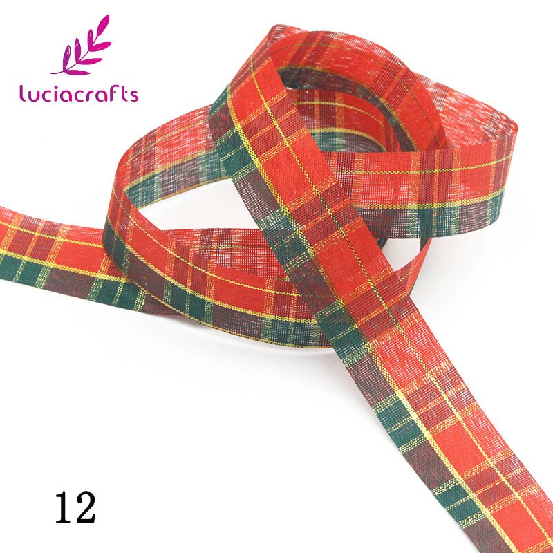 Lucia crafts 5 yard 25mm plaid print grosgrain bånd til hår sløjfer juleindpakning indretning  p0803: 12