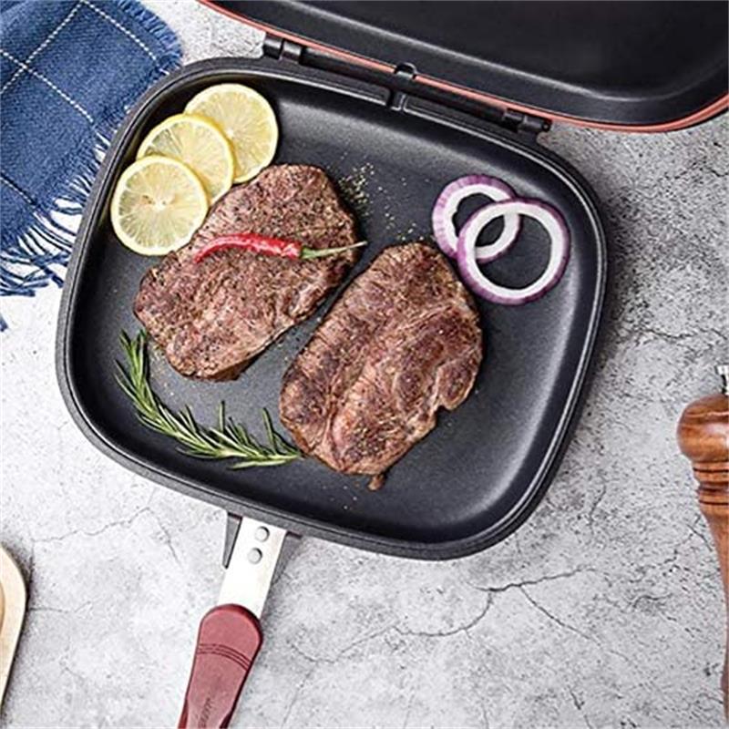 Sartén para asar a la parrilla de doble cara, forma cuadrada, antiadherente, sartén de carne, herramienta de cocina, accesorios de cocina
