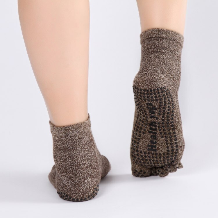 Ren bomuld herre yoga sokker ensfarvet skridsikker absorberer sved åndbar 5 tågreb pilates barre 5 par pr.