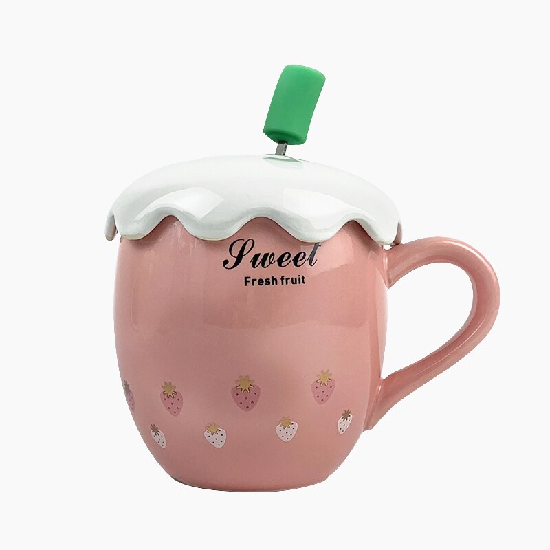 Personlighet keramisk kopp tecknad jordgubbe mage vattenkopp härlig kvinnlig student mugg 400ml kaffekopp sked med lock
