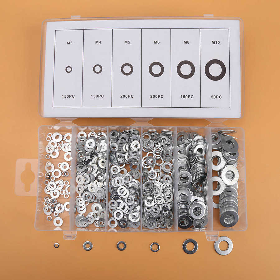 900pcs M3-M10 Lock Flat Split Spring Washers Assortment Steel Washer Set 6 Sizes