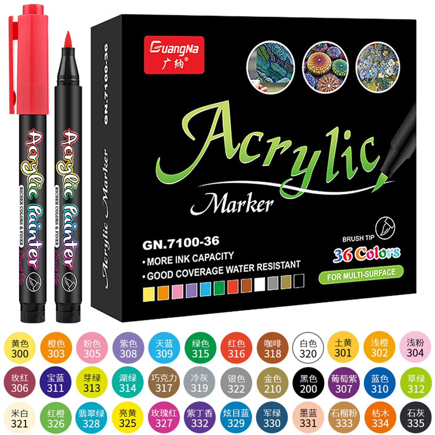 36 Color Sketching Markers, Acrylic Marker for Painting, Acrylic Paint Pen, Brush Art Marker for Fabric Canvas, Rock Painting: 36 Colors Markers