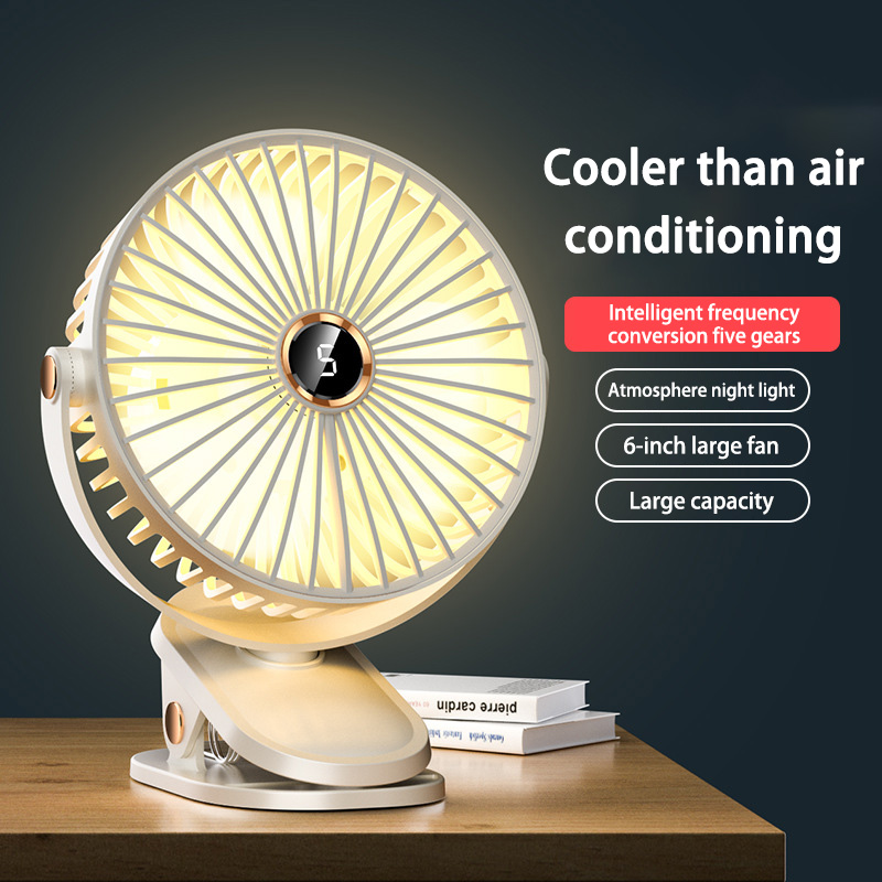 Xiaomi-ventilador con Clip de 8000mAh, circulador de aire portátil de escritorio recargable silencioso de 5 velocidades, ventilador inalámbrico con luz LED para acampar y hogar