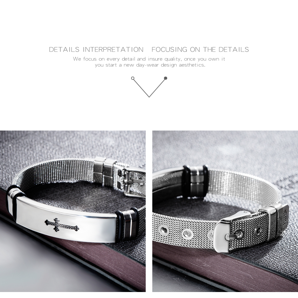 Eyeyoyo Business Staal Mesh Holle Persoonlijkheid Titanium Stalen Heren Armband