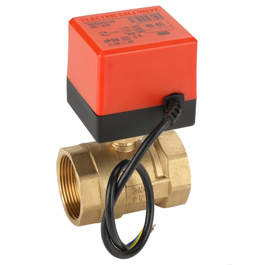 DN40 motorized electric 2-way brass ball valves DN40 DC 24V 2 way 3 wire -with actuator cable for gas water oil