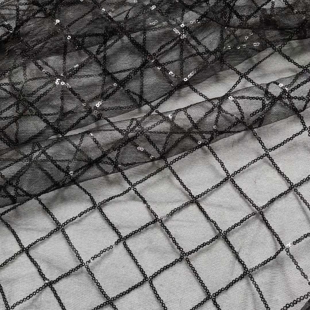 Tkanina zdobiona cekinami w kracie rękojeść koronkowa cekinowa haftowanie rękodzieło moda suknia ślubna DIY damska tkanina siateczkowa tkanina