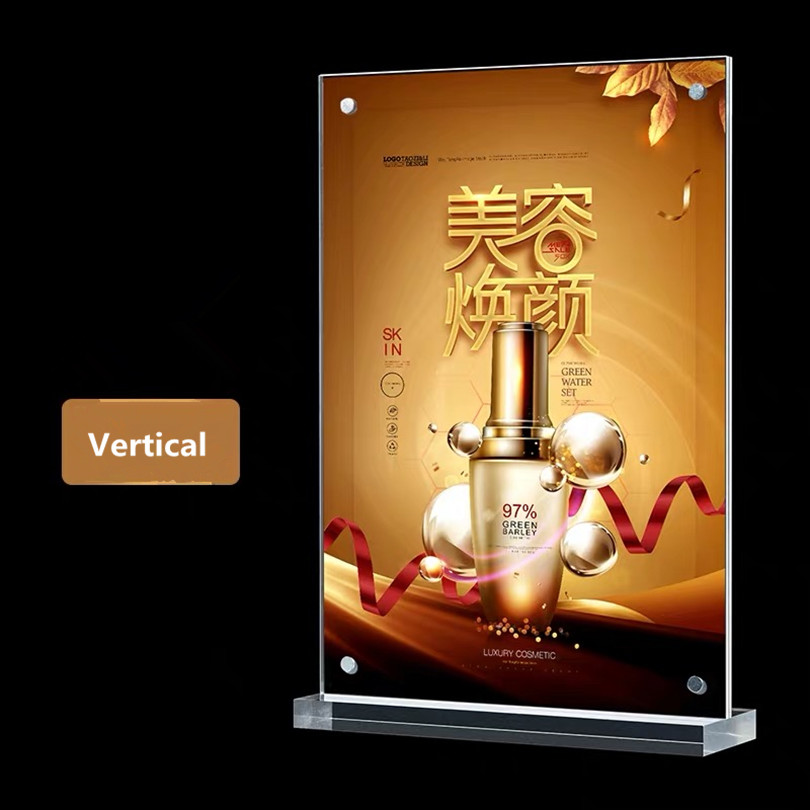 A5 148*210mm T Shaped Double Sided Acrylic Paper Card Holder Display Stand Restaurants Menu Holder Stand Frame: Vertical