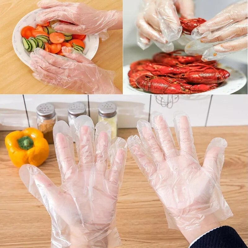 100 Pcs Disposable Gloves One-Off Plastic Gloves Restaurant Bbq Transparent Eco Friendly Pe Gloves Kitchen Garden Accessories