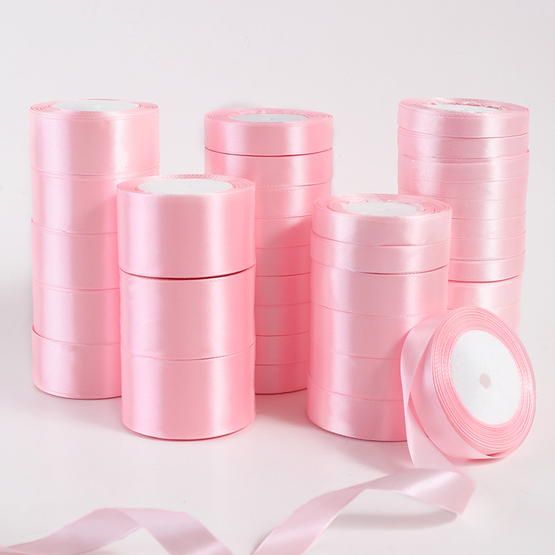 22 metros/rollo de cintas de satén de seda rosa de 6/10/15/20/25/40/50mm para manualidades DIY lazo hecho a mano envoltura de boda decorativa