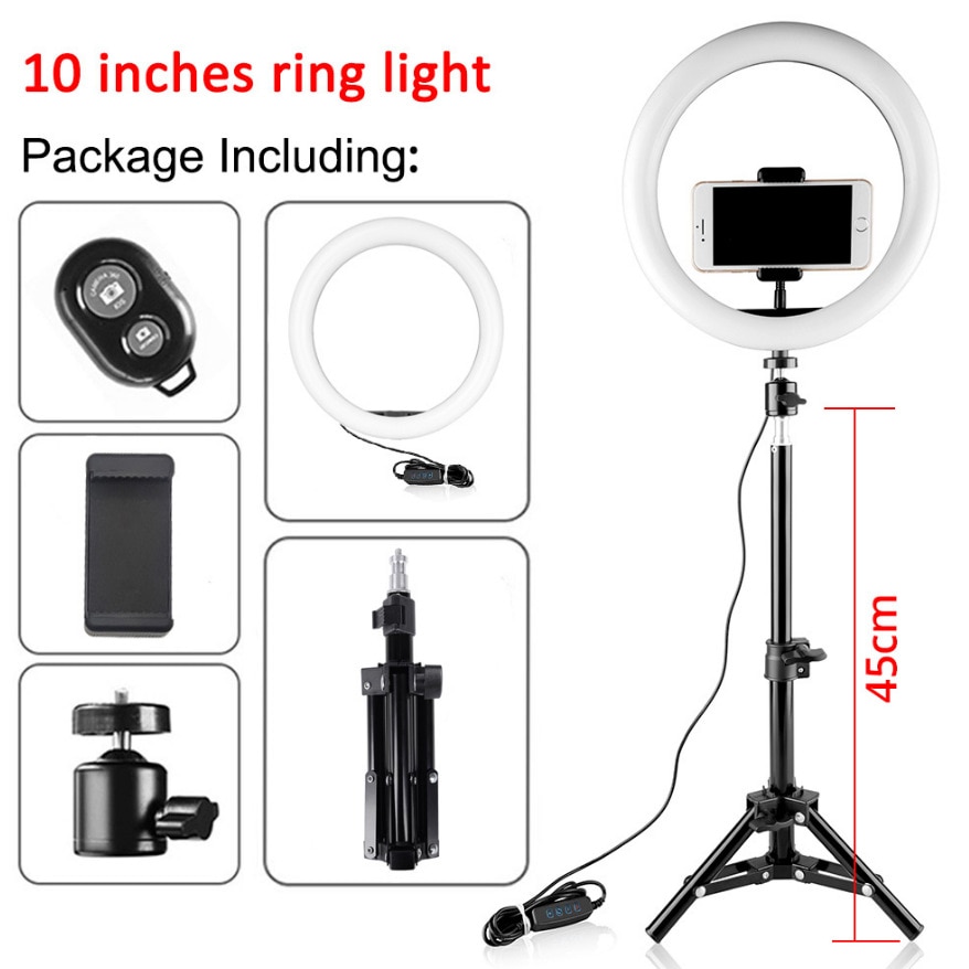 6/8/10inch Mini LED Video Ring Light Lamp Dimmable 3 Lighting Modes USB w/ Tripod Stand Remote Shutter for Network Selfie Makeup