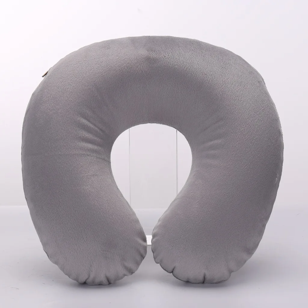 1/3/4Pcs Travel Pillow Car Air Flight Office Inflatable Neck Pillow Short Plush Cover PVC Support Headrest Soft Nursing Cushion: Burgundy