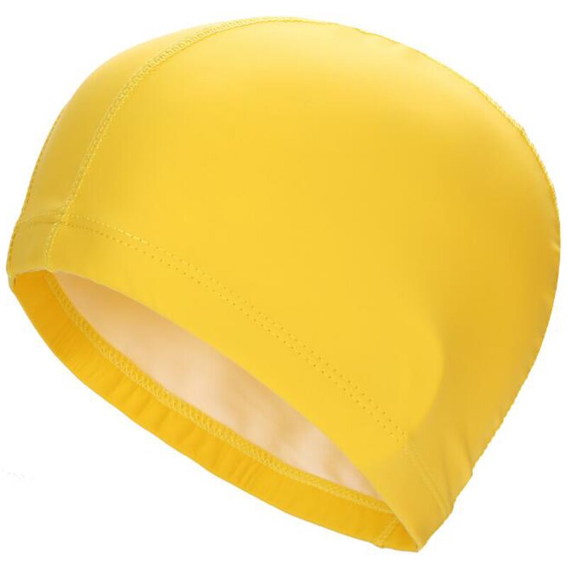 Boné de natação de tecido PU para homens e mulheres, chapéu de piscina impermeável, esporte aquático, protetor de orelhas, tampas de banho para cabelos longos adultos: YELLOW