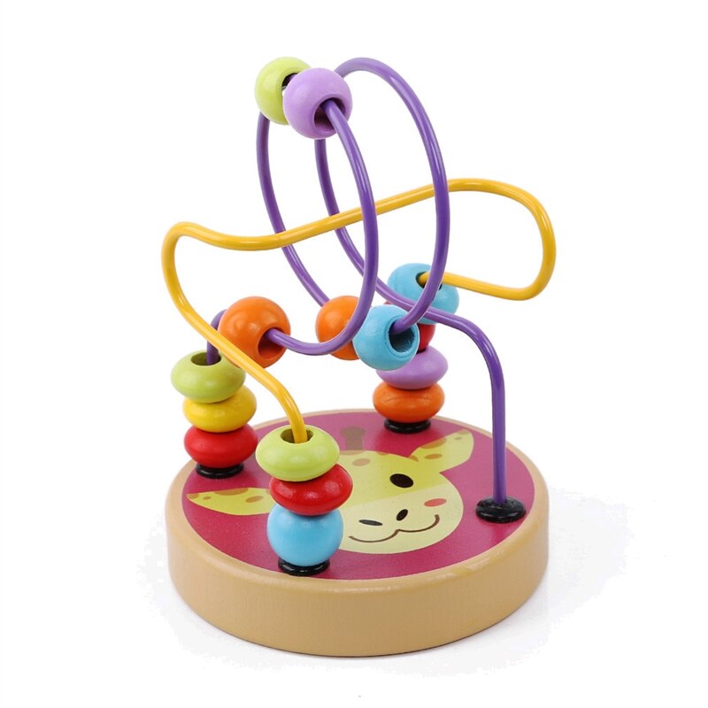 Houten Leuke Cartoon Dier Kind Puzzel Speelgoed Kinderen Kleurrijke Rond Kralen Doolhof Achtbaan Play Game Baby Educatief: Giraffe