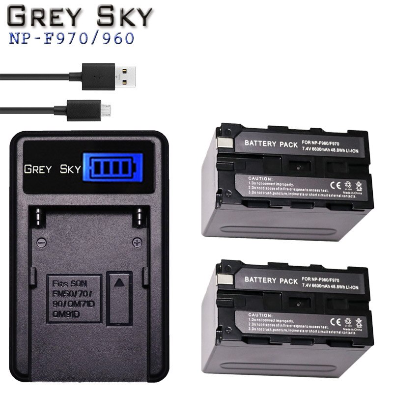 Haute capacité 7.4v 6600mAh NP-F970 NP-F960 NP F970 NP F960 batterie d'appareil photo numérique + chargeur USB pour batterie Sony NP-F960 NP-F970: Charger and 2battery