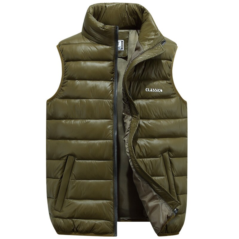 Vesten Mannen Mouwloze Uitloper Jassen Winter Casual Slim Solid Katoen Gevoerde Vest Dikker Warme Jassen 4 Kleuren 6XL: 5XL / Army green