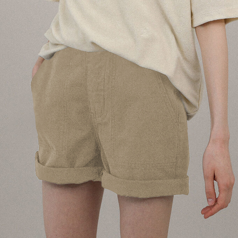 2024 100% Katoenen Dames Shorts Effen Hoge Taille Korte Broek Harajuku Kaki Zwart Wit Sweatshorts Koreaanse Mode Kleding: XL / Khaki