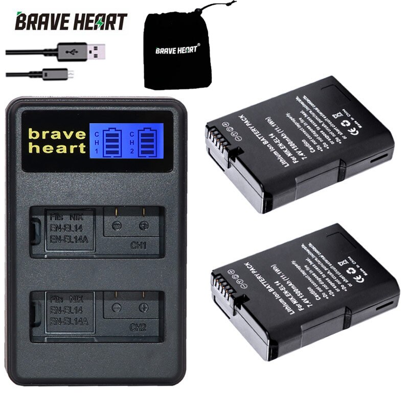 4xbateria EN-EL14 EN EL14 EN EL14a batterie + Chargeur Double pour Nikon D3100 D3200 D5100 D5200 DF P7000 P7100 P7200 P7700 P7800: charger and 2battery