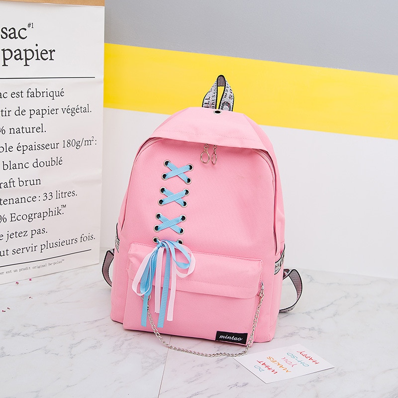 Catena di Borsa di Tela Femminile Del Sacchetto di Libro Zaino 5 Pz/set di Scuola Borsa da Viaggio Zaino Pacchetto di Modo Della Nappa Delle Donne Adolescenti Adolescenti Ragazza 2019: pink  style 2