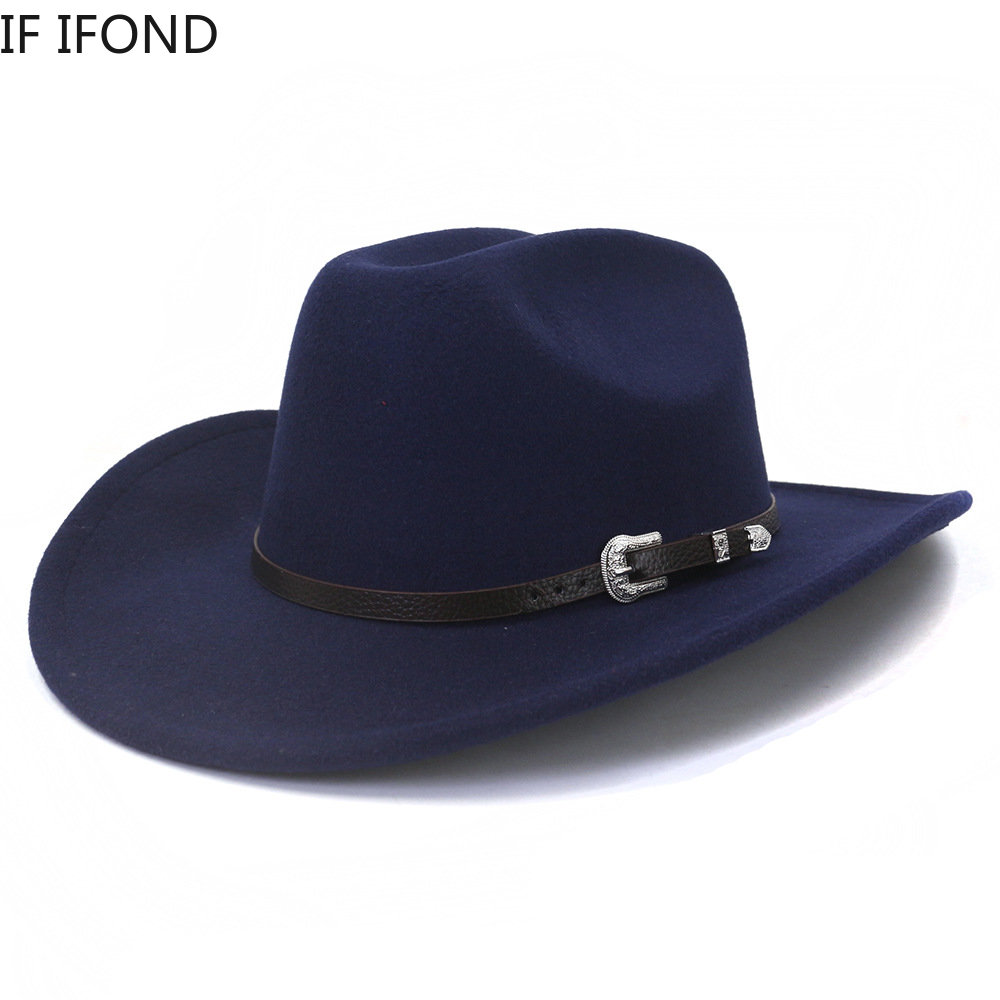 Chapéu de vaqueiro ocidental vintage masculino com cinto, aba enrolada, boné de igreja de jazz, novo, inverno, outono
