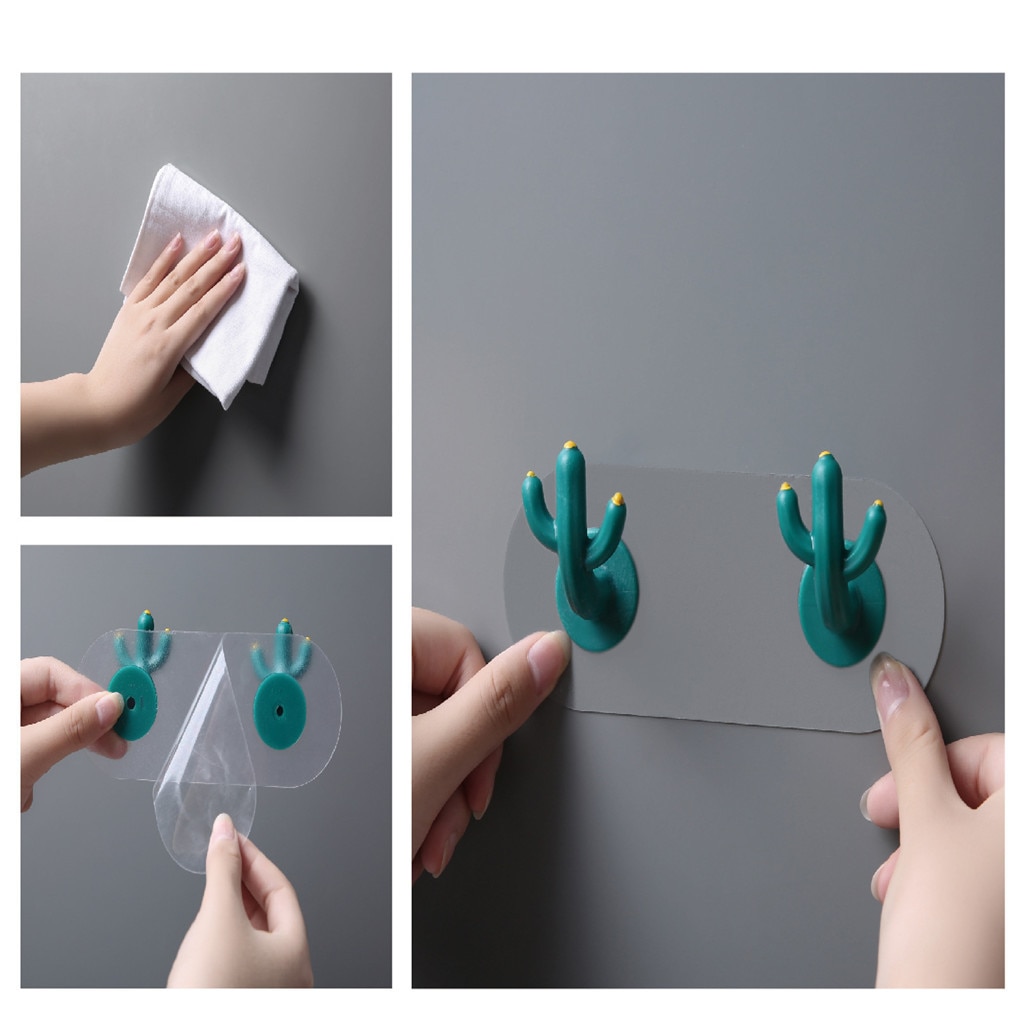 Notdic Cactus hook seamless wall decoration wall hanging free punch sticky Cactus Mounting Rack Pendant Paste Screw Rod
